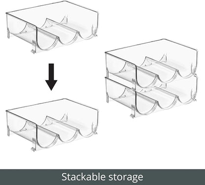 mDesign Stackable Plastic 3 Bottle Refrigerator Wine Rack - Kitchen Storage Organizer Holder for Storing Champagne, Wine, and Water Bottles - Stacking Wine Bottle Organizer for Fridge - Clear
