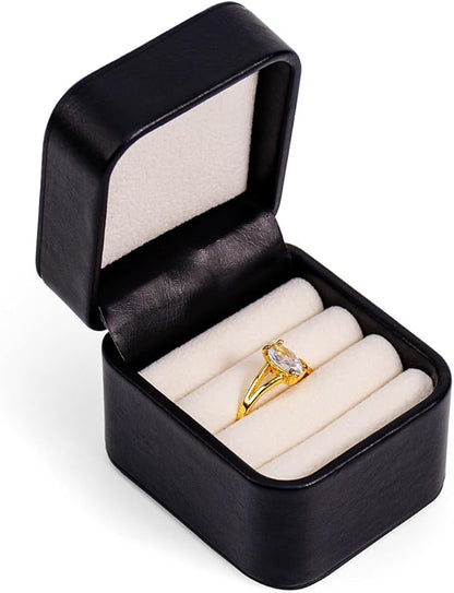 SANQIANWAN PU Leather Wedding Ring Box Jewelry Case for Proposal Engagement Ring Box Jewelry Display Box Gift Box for Birthday and Anniversary (Black-B)