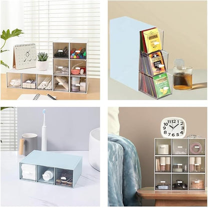 Desk Drawer Organizer with 3 Drawers, Plastic Clear Tea Bag Organizer, Stackable Tea Bag Holder, Makeup Organizers, Bathroom Organizers, Tea Bags Storage for Kitchen Pantry, Sugar Sachets, Cosmetic