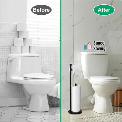 Toilet Paper Holder Free Standing, Black Toilet Paper Holder, Bathroom Storage for 5 Mega Rolls, 27.6”H