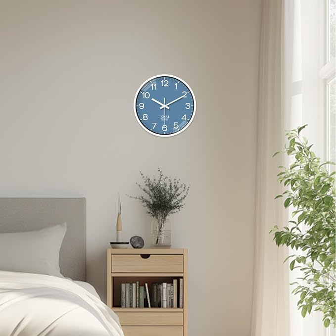 XNM 14 Inch Blue Minimalist Wall Clocks Battery Operated Analog Clock Decorative for Office Bedroom Modern Silent Wall Clock Non Ticking