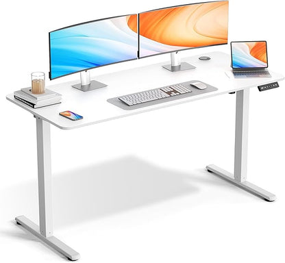 Electric Standing Desk Adjustable Height 55 x 24 Inch, Large Sit Stand Desk, Stand up Desk for Home Office, Computer Workstation (Spliced Desktop,White)