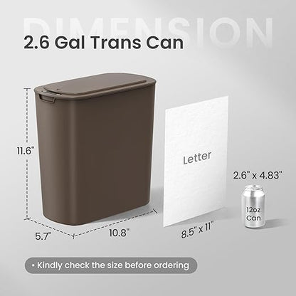 Cesun Automatic Motion Sensor Bathroom Trash Can with Lid, 2.6 Gallon Touchless Trash Bin, Smart Plastic Slim Garbage Can Small Brown Wastebasket for Toilet, Office, rv, Bedroom, Living Room