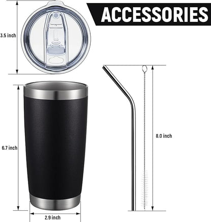 COMOOO 20oz Tumbler with Straw Stainless Steel Insulated Coffee Tumbler Cups Double Wall Vacuum Travel Coffee Mug with Splash Proof Sliding Lid for Hot Cold Drinks (Mix Color,8 Pack)
