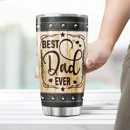 Best Dad Ever Gift Tumbler, Rustic Wood Pattern 20oz Stainless Steel Travel Mug, Insulated Vacuum Cup for Father, Birthday, Christmas, Father's Day Present