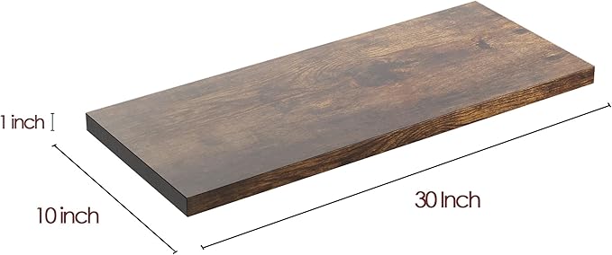 JPND Wall Shelf Set of 2, Rustic Brown Floating Shelves 30 in W x 10 in D x 1 in H, Wooden Floating Wall Shelf with Invisible Brackets for Living Room/Bedroom/Bathroom/Kitchen Storage and Decor