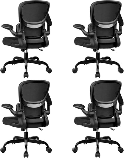 Office Chair Ergonomic Desk Chair, Breathable Mesh Comfy Chair with Lumbar Support, Computer Chair, Home Desk Chair with Flip-up Armrests, Gaming Chair for Adults Home Office (Black,4Pack)