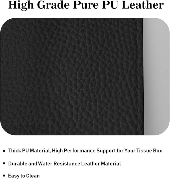 Tissue Box Cover Holder Square Tissue Cube Cover PU Leather Tissue Organizer with Bottom Belt for Bathroom, Tabletop, Car, Night Stands, Office, Home, Kitchen (2, Black)
