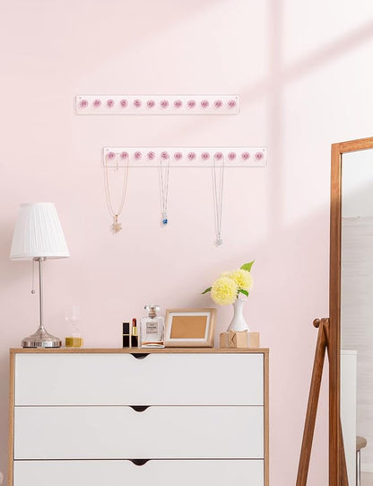 Heesch Necklace Holder Pink, Acrylic Necklace Hanger Wall Mount, Hanging Necklace Organizer, Jewelry Hooks for Necklaces, Bracelets, Chains (2-pack Pink)
