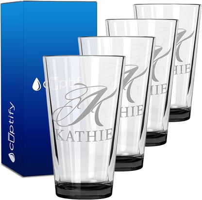 Personalized Beer Glasses Set of 4 Engraved Black 16oz Pint Glasses for Men & Women, Custom Drinking Gift for Birthdays, Weddings, Father’s Day & More