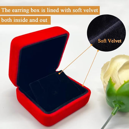 GBYAN 2 Pieces Velvet Earring Box,Stud Earring Gift Box,Jewelry Display Case for Proposal,Engagement,Wedding and Birthday,Red