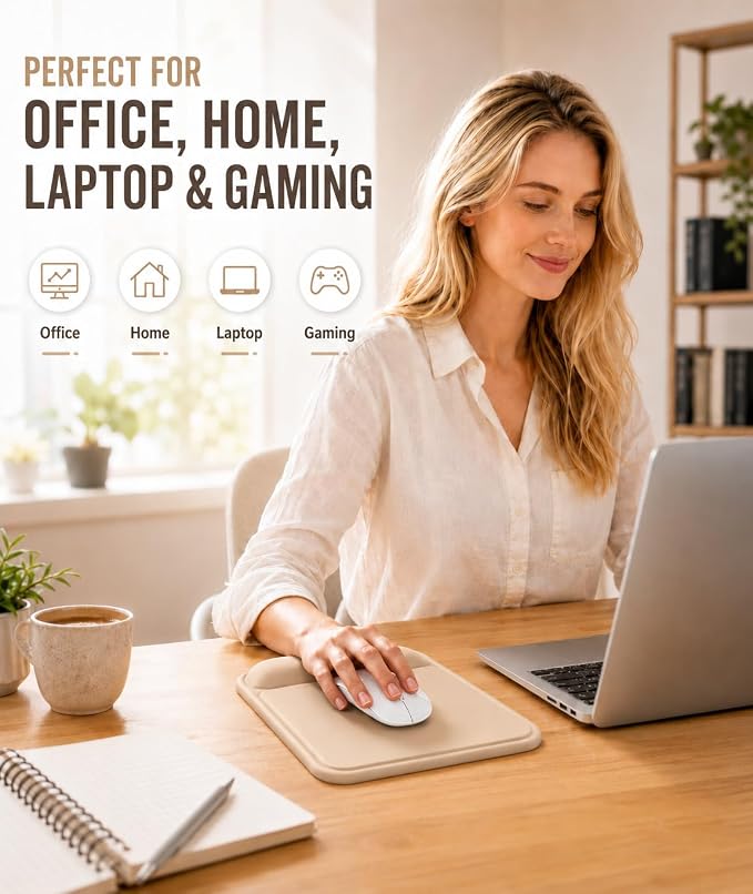 eulps Ergonomic Mouse Pad with Wrist Rest, Gel Mousepad with Soft Wrist Support, Non-Slip PU Base, Smooth Surface Mouse Pad for Wrist Pain Relief, Computer Laptop Office Home & Gaming (Nude Apricot)