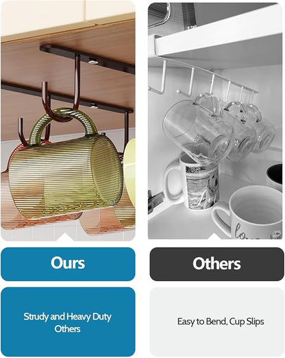 Luckinow 3 Pack Mug Hooks Under Cabinet, Coffee Mug Holder for Hanging Under Shelf, Cup Hanger with 9 Hooks for Displaying Mugs, Coffee Cups and Kitchen Utensils, Brown