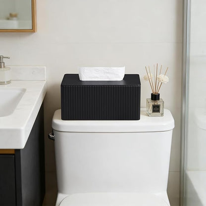 MEIBOOCH PU Leather Tissue Box Cover for 120(3-Ply)/ 160(2-Ply) Count Box of Tissues, Rectangle Tissue Box Holder for Bathroom Bedroom Living Room Office (Black Stripe)