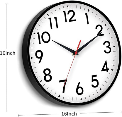 DAXSMY 16 Inch Wall Clock, Large Wall Clocks Battery Operated, Big Silent Non-Ticking Analog Clock Decorative for Living Room, Office, Kitchen, Outdoor,Classroom, Bedroom, Bathroom, School(Black)