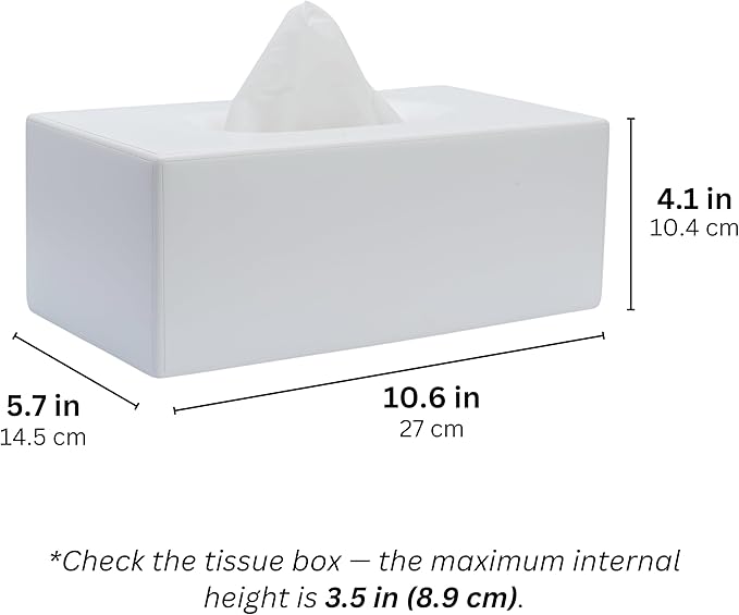 Yew Design Matte White Tissue Box Cover Rectangular, Facial Tissue Dispenser for Bathroom, Kitchen, Bedroom, Office, Hotel, Restaurant, Countertop, Nightstand, Car, and Desk