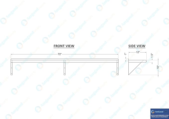 AmGood 12" X 72" Stainless Steel Wall Shelf | NSF | Metal Shelving | Garage, Laundry, Storage, Utility Room | Restaurant, Commercial Kitchen