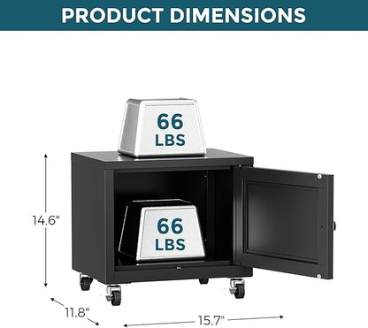 Small Printer Stand with Storage, Home Office Printer Table for Small Spaces, Under-Desk 3D Printer Stand with Wheels, for Office Copier and Fax Machine, Black