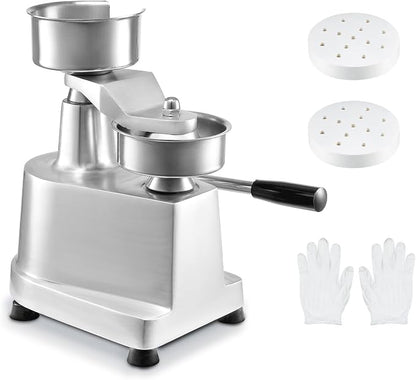 VEVOR Commercial Burger Patty Maker, 130mm/5inch Hamburger Beef Patty Maker, Heavy Duty Food-Grade Stainless Steel Bowl Burger Press Machine, Kitchen Meat Forming Processor with 1000 Pcs Patty Papers