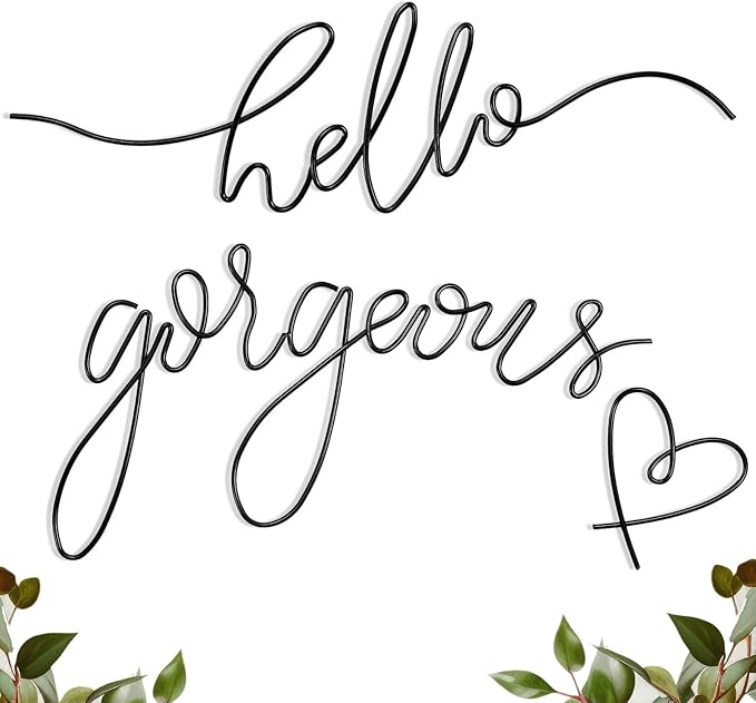 Hicarer Hello Gorgeous Metal Wall Art Decor Minimalist Decoration Metal Hello Gorgeous Decorative Sign for Living Room Office Bedroom Hotel Home Wall Decoration(Black,Classic Style)