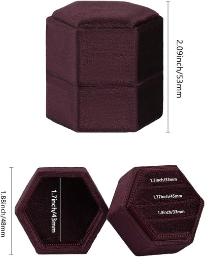 Velvet 3 Slots Jewelry Ring Box Engagement Wedding Box Keepsake Box Bridal Photo Ring Triple Slots Hexagon