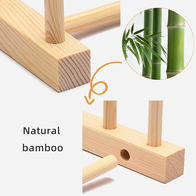 2 Pack Bamboo Dish Rack for Kitchen Cabinet and Countertop, Plate Organizer for Cabinet, Bowls, Cups, Utensils, Pot Lids and Bottles, Cutting Board Holder Stand and Storage.