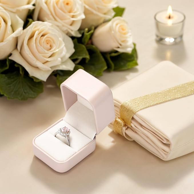 Pink Leather Ring Box Jewelry Gift Box Wedding Ring Case for Birthday, Proposal, Engagement,Wedding, Valentine's Day Gifts (Pink)