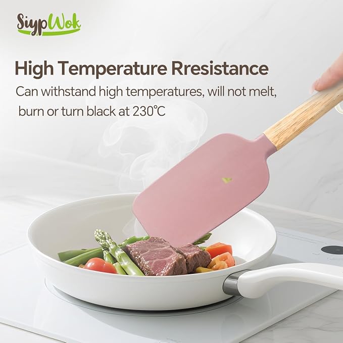 5 Pcs Silicone Spatula Set,Food Grade Silicone Spatula Nonstick Rubber Spatulas with Wooden Ergonomic Grip,Spoonula,Jar Scraper for Cooking,Baking,Mixing,Frosting-Heat Resistant Up to 428°F(Pink)