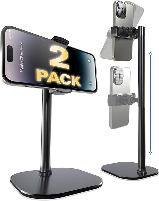 COOPER ChatStand, [Gift Family Pack], Adjustable Cell Phone Stand for Desk, Phone Stand for Recording, iPhone Holder, Small Tripod for iPhone, Fits Samsung, Android Smartphones, (Night Black, 2-Pack)