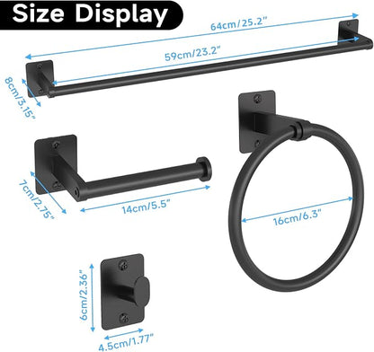KLJKPA 10 Pieces Bathroom Accessories Set, Bathroom Hardware Set, 24 inch Towel Bar, Towel Racks for Bathroom, Robe Towel Hooks, Toilet Paper Holder Wall Mounted, Black