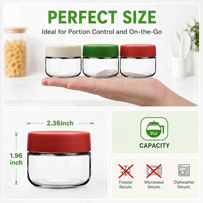 EONJOE 2 oz Glass Dressing Containers To Go Sauce Cups Mini Condiment Dip Jars with Lids Lunch Box Accessories,6-Pack