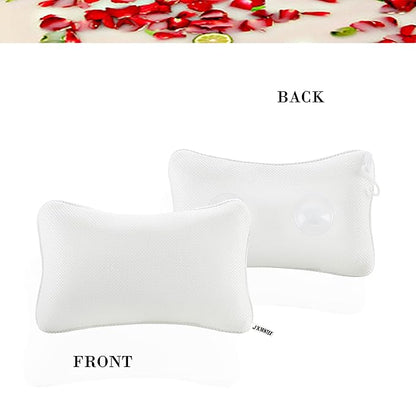 Bathtub Pillow, Non Slip, Breathable Soft, Comfortable Head Neck Support, Machine Washable, 2 Large Suction Cups (White)