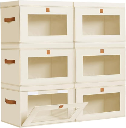 DIMJ Storage Bins with Lids - 6 Pack Large Fabric Closet Organizer with Window & Handles, Collapsible Decorative Storage Boxes for Shelves Under Bed, Books Clothes Blankets Sweaters Organization