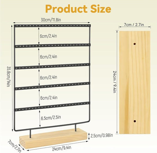 Earring Holder Organizer, 5-Tier Earring Organizer with 60-Pair Capacity, Wooden Base Metal Earring Display, Jewelry Storage & Display for Home Store, Suitable for Women