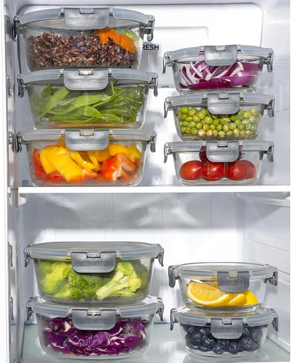 Igluu Meal Prep Round Glass Containers with Lids (10 Pack) – Airtight & BPA-Free – Oven, Microwave, Freezer & Dishwasher Safe – 13.5oz/32oz – Durable Borosilicate Glass