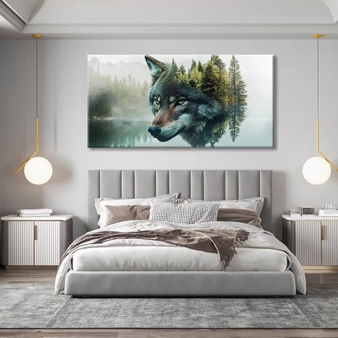 Canvas Wall Art Wolf - Modern Landscape Paintings for Living Room, Bedroom Wall Decor, Framed Wall Art for Home or Office Decoration, 20"x40"(50CMx100CM)