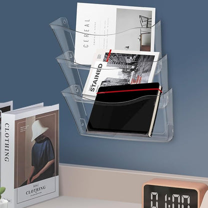 6 Pcs Clear Plastic Wall Folders Acrylic File Holder, 13.4x6.9 Inch Single Acrylic Wall File Organizer for Office and Home