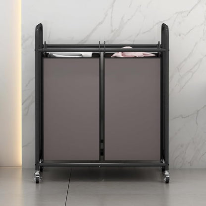 SUOERNUO Laundry Sorter Basket 2 Bag Laundry Hamper Cart with Rolling Lockable Wheels and Removable Bags Laundry Organizer Cart for Clothes Storage, Assorted