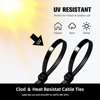 Zip Ties 6 inch, 1000 Pack Black Zip Ties, Self-Locking Nylon Cable Ties with 40 lbs Tensile Strength,Wire Ties for indoor and outdoor use.