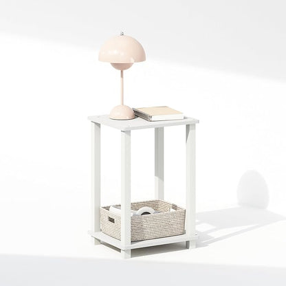 Furinno Simplistic Night Stand, 2-Tier Small Nightstand with Open Shelf, Toolless Assembly Bedside Table, End Table, Side Table, for Bedroom, Closet, Dorm, White