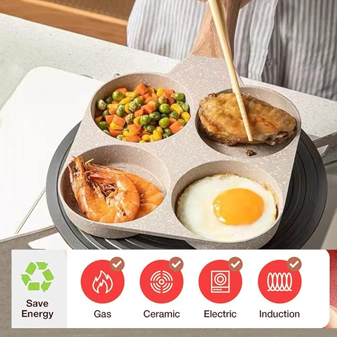 Four-Cup Fried Egg Pan, Medical Stone Non-Stick Frying Pan for Breakfast,Divided Egg Omelet Pans Suitable for Gas Stove and Induction Cooker (3-inch eggs)