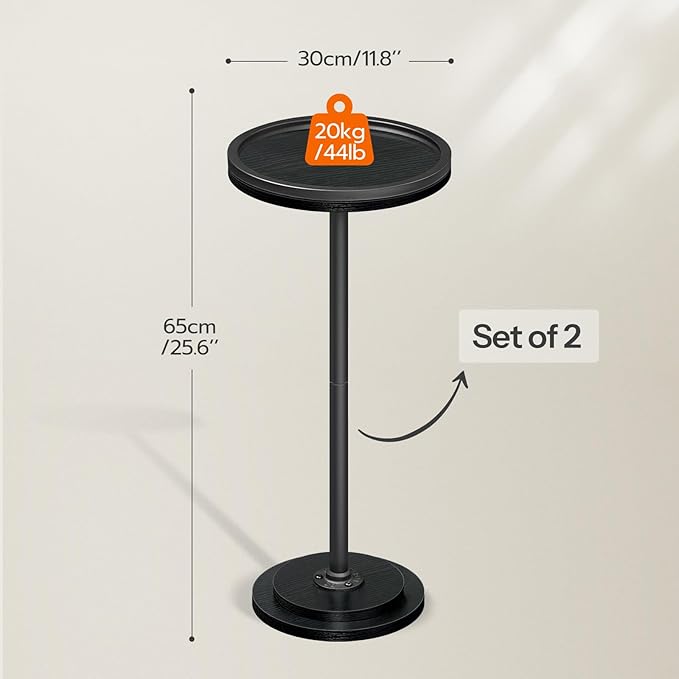 HOOBRO Small Round Side Tables, Set of 2, Drink Tables, Coffee Martini Tables with Pedestal Accent for Small Spaces in Living Room, Bedroom, Sofa Couch, Black BB168BZP201
