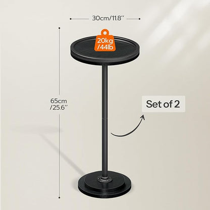 HOOBRO Small Round Side Tables, Set of 2, Drink Tables, Coffee Martini Tables with Pedestal Accent for Small Spaces in Living Room, Bedroom, Sofa Couch, Black BB168BZP201