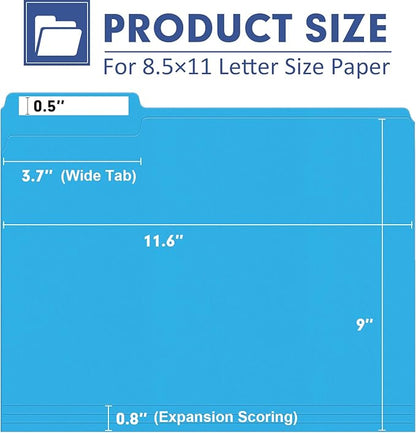 File Folder, PANDRI 120 Pack File Folder, 1/3 Cut Tab, Letter Size, Filing Folder for Office School Business, Blue