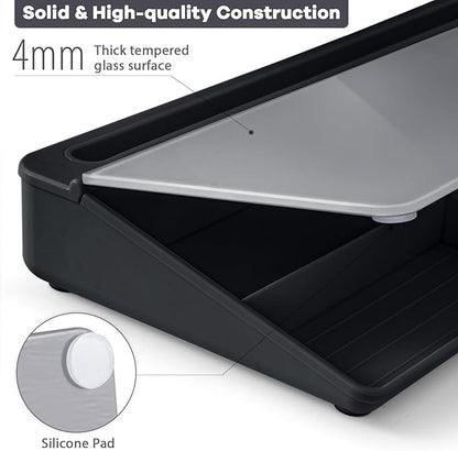 Varhomax Glass Desk Whiteboard with Storage, Desktop Organizer to-do List Memo Notepad Dry Erase White Board for Home Office and School Supplies (Black&Gray)