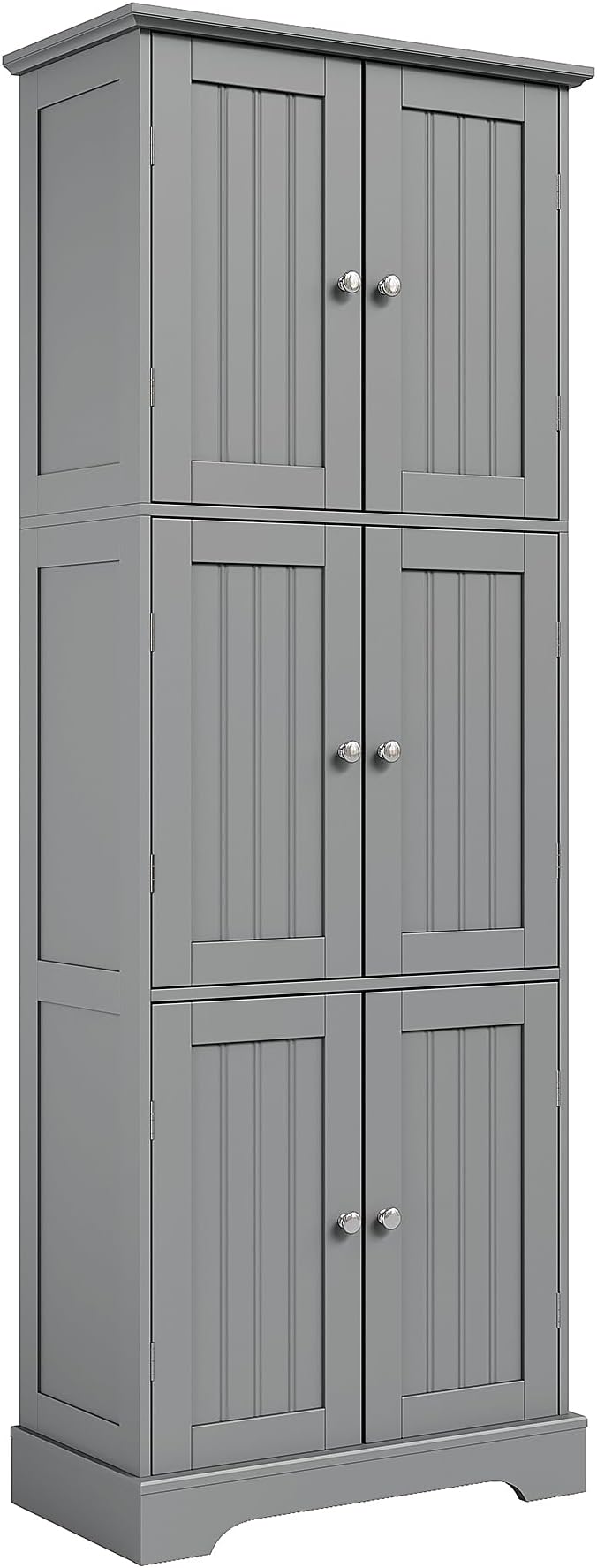 ChooChoo Tall Bathroom Storage Cabinet with 6 Doors, Freestanding Floor Cabinet with Adjustable Shelves, Grey Pantry Cabinet for Bathroom, Kitchen, Laundry Room