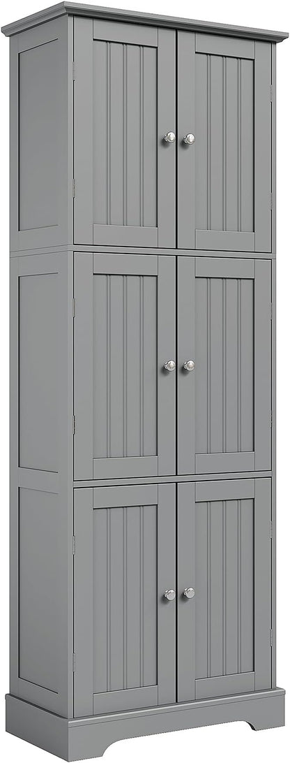 ChooChoo Tall Bathroom Storage Cabinet with 6 Doors, Freestanding Floor Cabinet with Adjustable Shelves, Grey Pantry Cabinet for Bathroom, Kitchen, Laundry Room