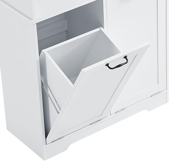 Merax Tall Storage Cabinet with Door and Open Shelf, Multi-Functional Laundry Hamper Basket for Home Bathroom, Laundry Room, White