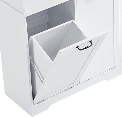 Merax Tall Storage Cabinet with Door and Open Shelf, Multi-Functional Laundry Hamper Basket for Home Bathroom, Laundry Room, White