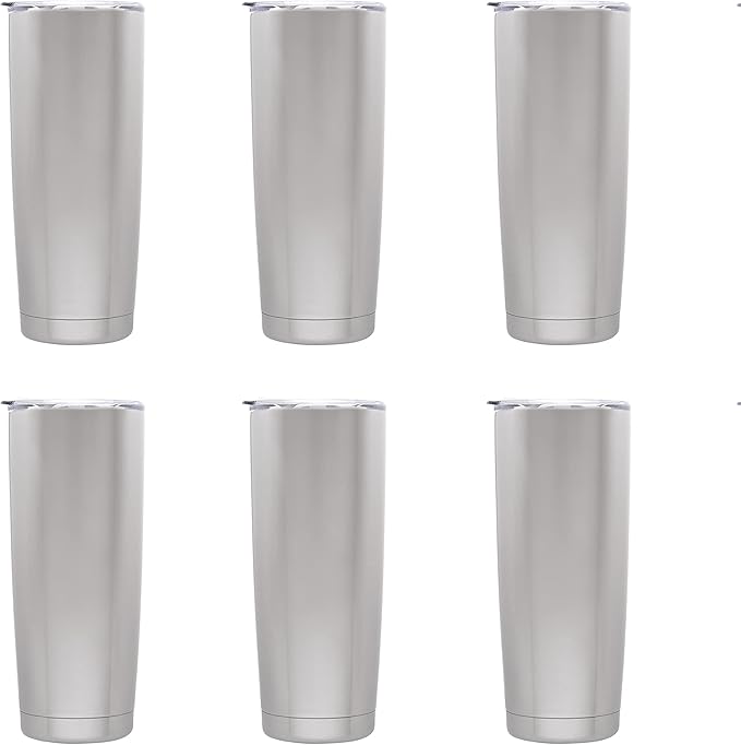 DISCOUNT PROMOS Pipette Stainless Steel Coffee Tumblers 20 oz. Set of 6, Bulk Pack - Double Wall, Perfect for Coffee, Hot Cocoa, Other Hot & Cold Beverages - Silver